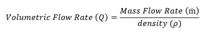 Volumetric Flow Rate (Q)=(Mass Flow Rate (ṁ))/(density (ρ))