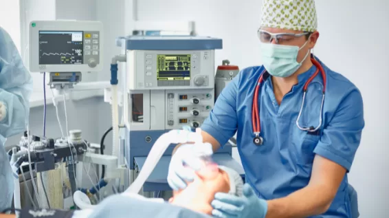 Medical ventilator system equipped with advanced sensor applications by ES Systems in a hospital setting.